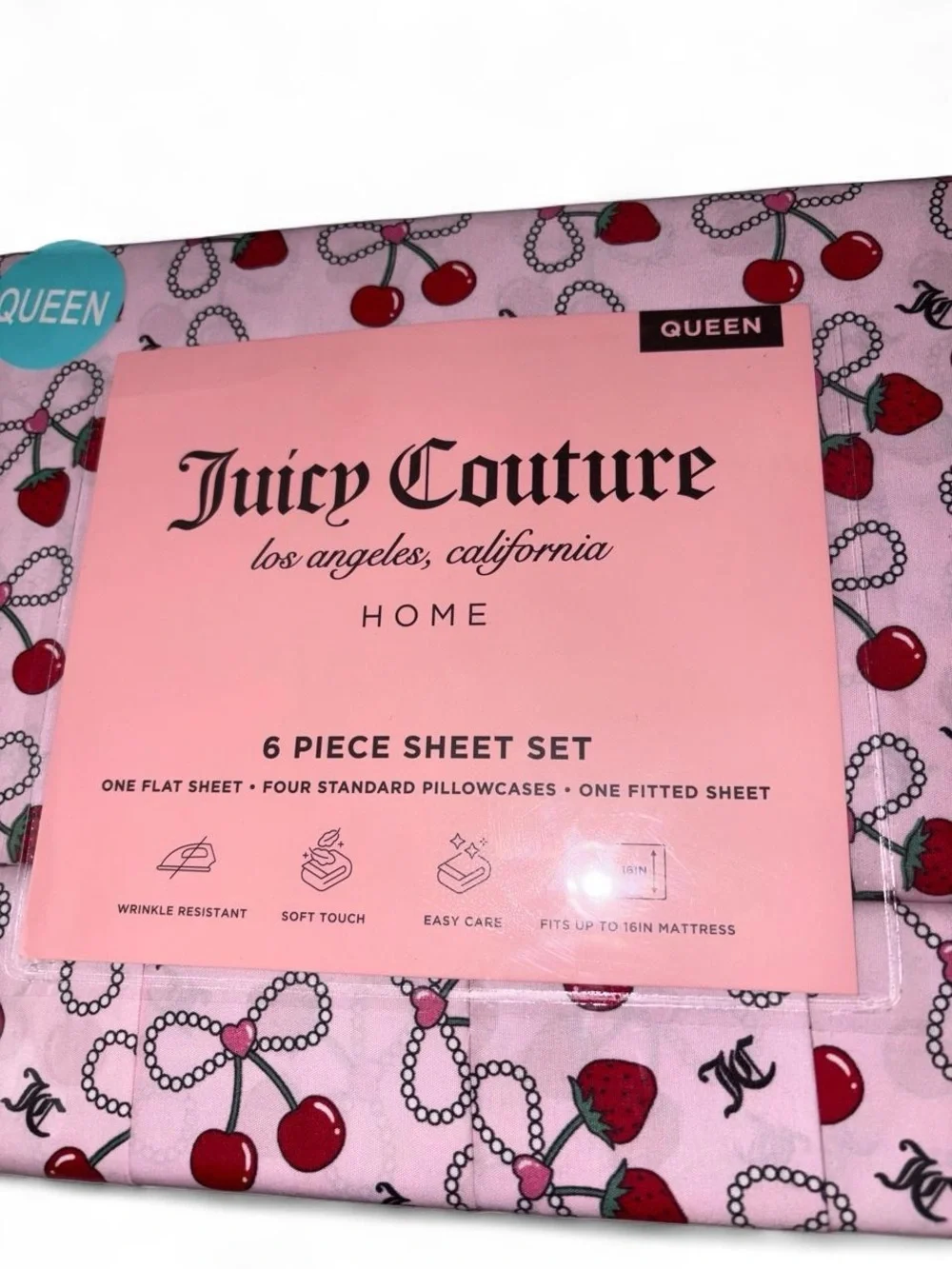 JUICY COUTURE PINK CHERRY QUEEN 6 PIECE BEDDING SET